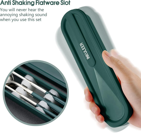 Travel Cutlery Set, 18/8 Stainless Steel Utensils, Reusable with Case, Portable Silverware Lunch Box (Green)