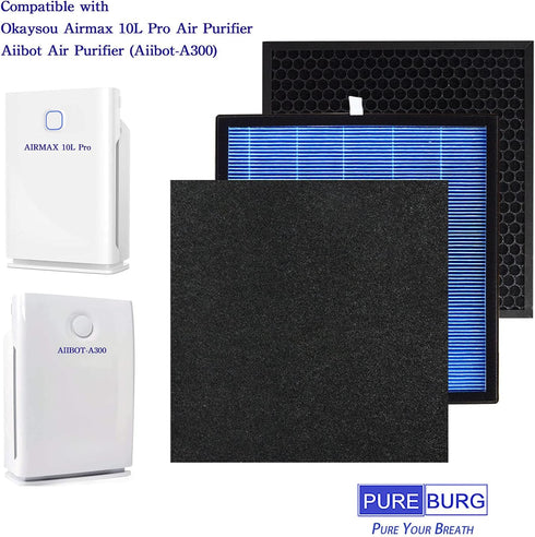PUREBURG Replacement True HEPA Filter Kit, Compatible with Okaysou Airmax 10L Pro, Aiibot Aiibot-A300, SimPure HP3-A