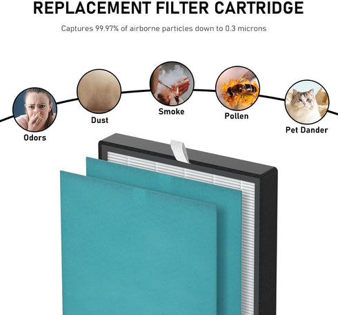 KJ203F True HEPA Replacement Filter for Colzer 142C, Mooka KJ203F, Elechomes KJ203F-142, 2 HEPA + 4 Pre-filter