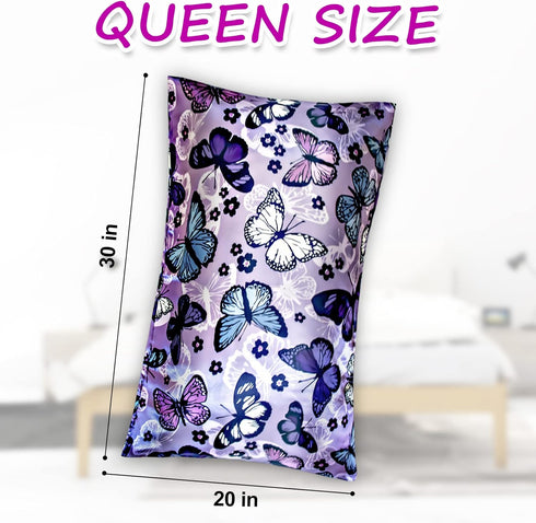 Satin Pillowcase for Hair and Skin, Soft Queen Size Pack of 2, Cooling Silk Satin with Envelope Closure (Purple)