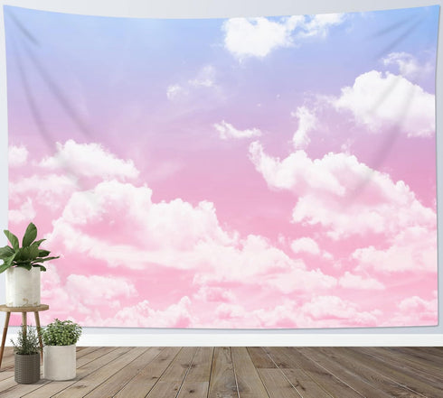 HVEST Pink Cloud Tapestry: Pink and Purple Nature Landscape for Bedroom, Living Room, Girl Dorm Decor, 60W X 40H