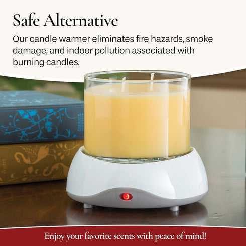 8-Hour CANDLE WARMERS ETC. Auto Shutoff Candle Warmer Plate (White, Plug-in) Modern Candle Wax Warmer with Timer