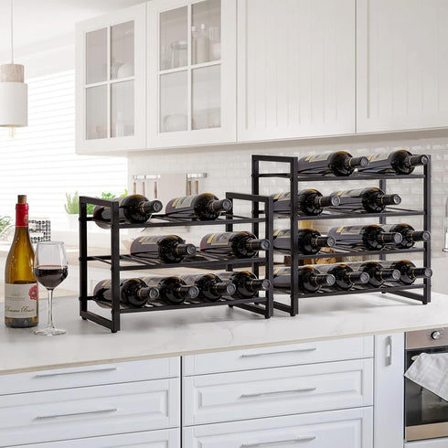 IBUYKE Stackable Wine Rack | 3 Tier Wine Storage Shelf for 12 Bottles | Inserts for Cabinet, Countertop, Pantry, Bar