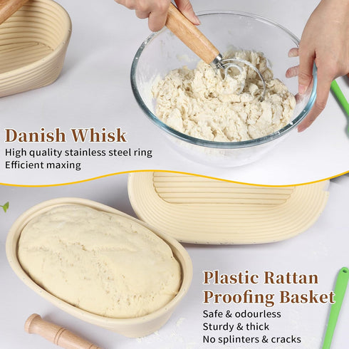 Set of 3 Lokeisna Sourdough Bread Baking Supplies, Sourdough Starter Kit, Bread Proofing Basket & Tools