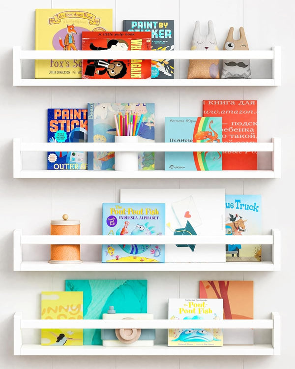 Forbena 24 Inch Wall Bookshelf for Kids Bedroom Set of 4, White
