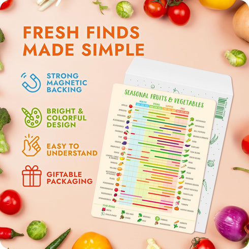Seasonal Fruit & Vegetable Guide Fridge Magnet, Easy to Follow Calendar for Fresh Produce, Refrigerator Magnets