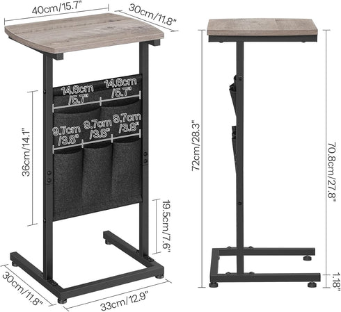 28.3" BG40SF01 HOOBRO C Shaped End Table, Side Table for Small Spaces, Couch Table with Storage Bag, Slide Under Sofa