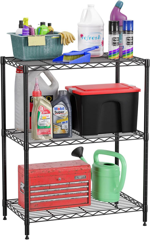 FDW 3-Shelf Adjustable Storage Shelves - Wire Shelving Unit Metal Shelves Storage Shelf, 13" D x 23" W x 30" H