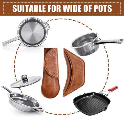 6 Pieces Cast Iron Handle Cover, Handmade Thick Skillet Handle Cover for Kitchen, Rustic PU Leather