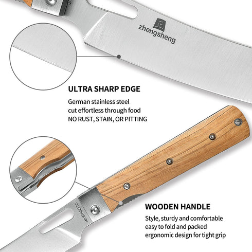ZhengSheng 4.8” Folding Chef Knife, Ultra Sharp 440A Stainless Steel Blade, Natural Olive Handle, Japanese Style Pocket