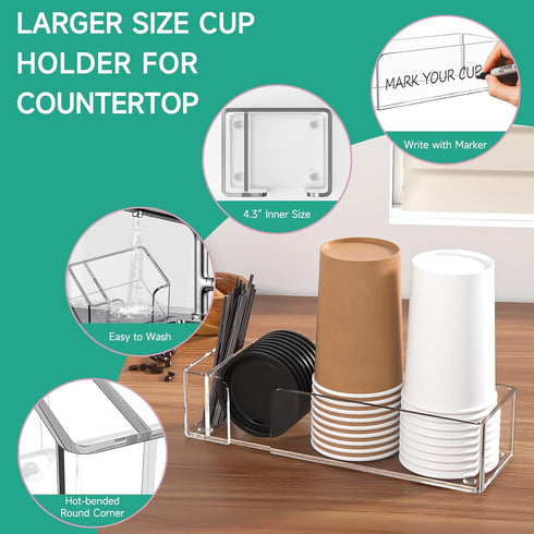 Countertop, 14.5 Inches Coffee Bar Accessories and Organizer, Disposable Cup Holder for Clear Acrylic Storage