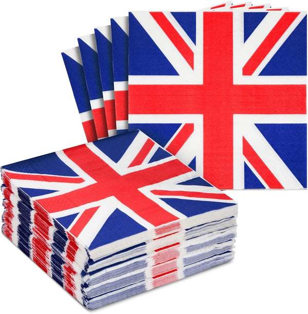 Juvale 100-Pack Union Jack Cocktail Napkins - 2-Ply Paper 6.5 x 6.5 in for UK Celebrations