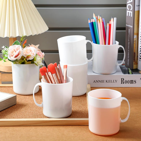 36 12 oz SiliFine Pcs Plastic Mugs with Handle Unbreakable Plastic Coffee Mugs Reusable Plain DIY Coffee Cups