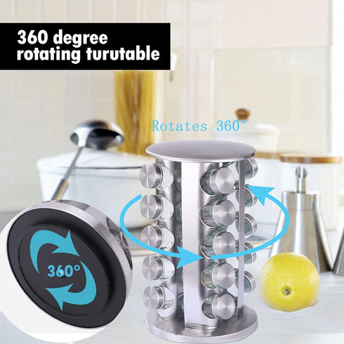 Jars(20-Jar) KALINCO Rotating Spice Rack Organizer, Revolving Spice Rack for Cabinet, Stainless Steel Spice Organizer