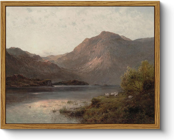ARPEOTCY Vintage Framed Nature Landscape Wall Art, Mountain Lake Pictures Retro Art Decor, 8x10 Inch Canvas Print