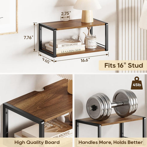 1 Pack) Floating Nightstand, Wood Bedside Shelf Wall Mounted Nightstand with Heavy-Duty Frame, Floating Bedside Table