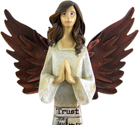 Praying Angel Faith-Filled Robes - Whitewashed 4 x 10.5 Resin Tabletop Figurine