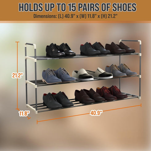 3-Tier 18 Closet Shoe Rack Organizer Storage Bench - Holds Pairs - Organize Your Cabinet or Entryway - Easy to Assemble