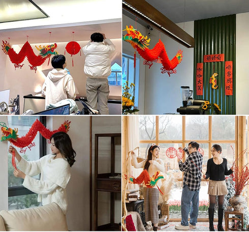 AMS 3D Chinese New Year Paper Dragon Garland Hanging Decoration for New Year Party (39 inch)