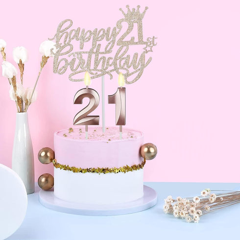 21st Birthday Decorations for Her, Sash and Tiara, Cake Topper, Candles, Gifts for 21 Year Old