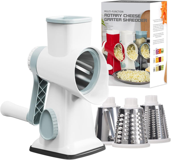 GORCI Cheese Grater Cheese Shredder with 3 Interchangeable Blades, Rotary Cheese Grater Manual