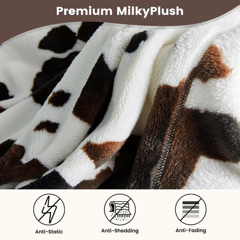 Cozy 108"*90" Bliss Cow Print Throw Blanket for Bed - Super Fuzzy Thick Soft Warm Fleece Blankets for Couch & Room