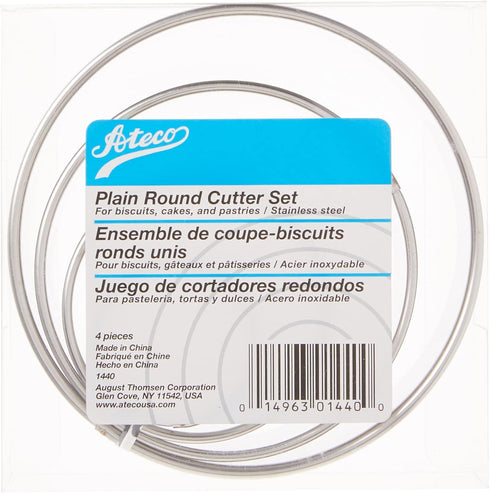 Ateco 4 Piece Round Cutters Set, Stainless Steel, Plain Edge in Graduated Sizes