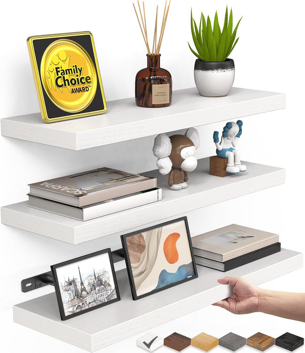 BAYKA White Floating Shelves for Wall Set of 3, Rustic Wood Wall