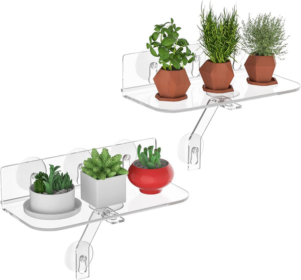 Clear Acrylic Windows Plant Shelves, 12 Inch Window Plant Stand with Legs,