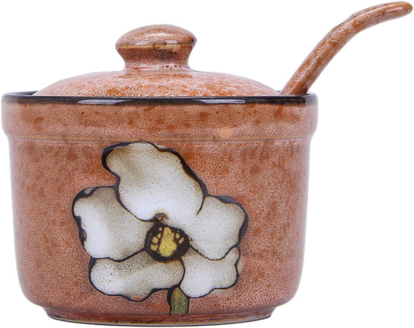 VanEnjoy Traditional China Retro Hand Painted Flower Ceramic Round Sugar Spice Containers - Porcelain Jar with Spoon