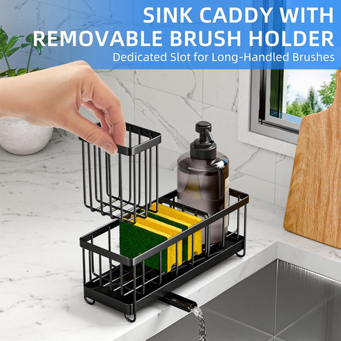 Generic 9.25 3.97 6.37 Inches, Kitchen Sink Caddy Organizer, Black Metal Storage Rack with Adjustable Dividers, x x