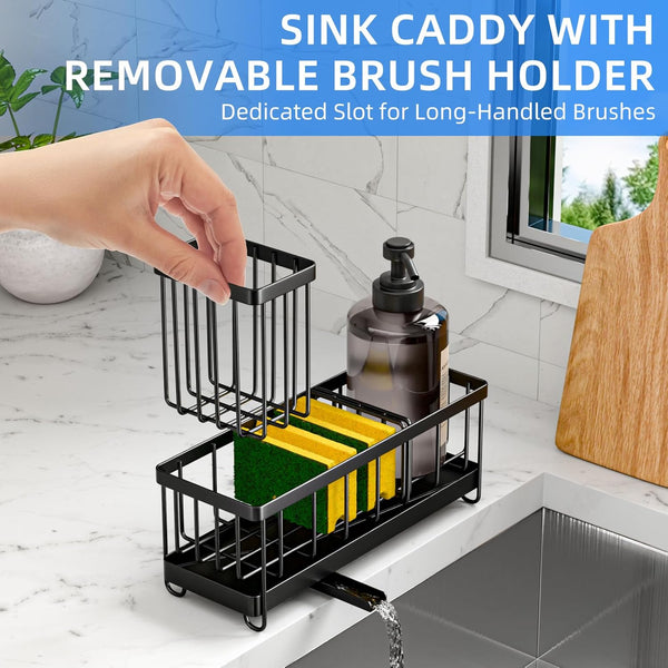 Generic 9.25 3.97 6.37 Inches, Kitchen Sink Caddy Organizer, Black Metal Storage Rack with Adjustable Dividers, x x