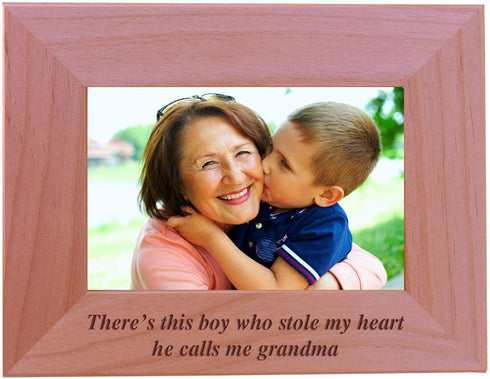 CustomGiftsNow There's This Boy Who Stole My Heart He Calls Me Grandma - Engraved Wood Picture Frame (4x6 Horizontal)