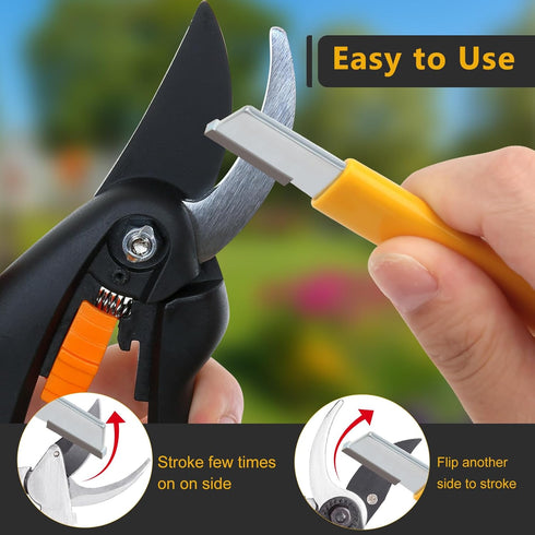 2PCS Garden Tool Sharpener, Blade Sharpener Stone for Shear Scissor and Gardening Pruner, Pocket Knives (Yellow+Black)