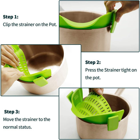 2PACK AUOON Clip on Strainer for All Pots Pans, Silicone Pasta Strainer Kitchen Colander, BlackGreen