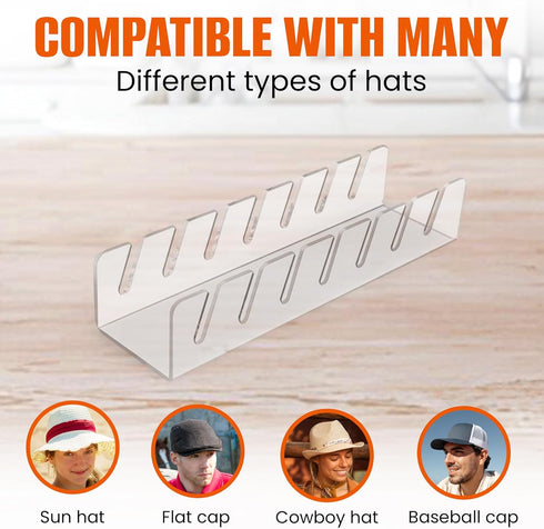 Hat Stand for Baseball Caps - Acrylic Display and Organizer Set of 2 for 14 Caps for Bedroom or Closet