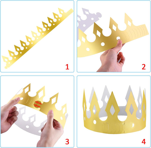SIQUK 25 Pieces Gold Party Paper Crowns, 5 Styles, 5 Pcs Each, Golden Foil Headwear for Celebration