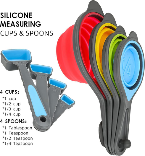 Smithcraft Collapsible Silicone Measuring Cups and Spoons Set, Colorful Measure for Baking & Kitchen