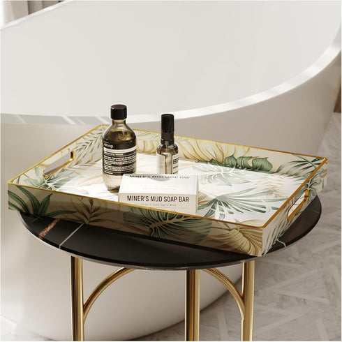 Chic Serving Tray with Golden and Green Leaf Design for Home