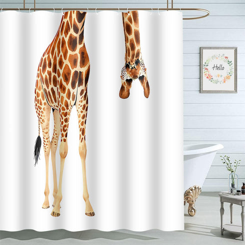 Moslion Giraffe Bathroom Shower Curtain, Wild Animal Watercolor Giraffe Design, Waterproof Polyester Fabric 72x72 Inch