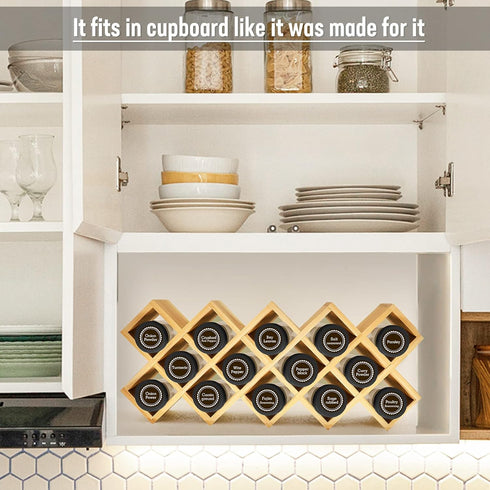 Bamboo Criss Cross Spice Rack Organizer, 18-Jar Spice Storage Tower for Kitchen Countertop, Jars Not Included