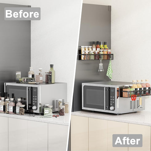 Magnetic Spice Rack for Refrigerator, 2 Pack Organizer with Moveable 4 Hooks, Magnetic Fridge Shelf for Kitchen Storage