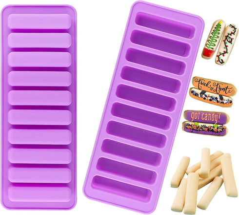 Long Strips Silicone Mold, Finger Shaped Cookie Molds, 2 PCS-10 Cavity Chocolate Rectangular Cereal Bar Molds, Ice Cube