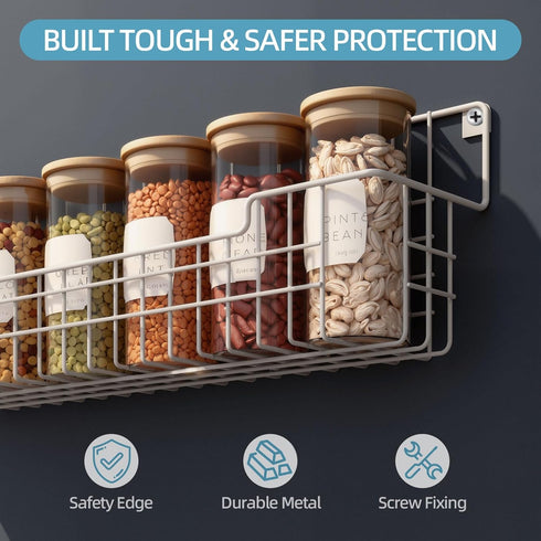 4 Pack, Spice Rack Wall Mount Metal Wall Mounted Spice Rack Organizer for Cabinet Door & Pantry, Space-Saving Kitchen