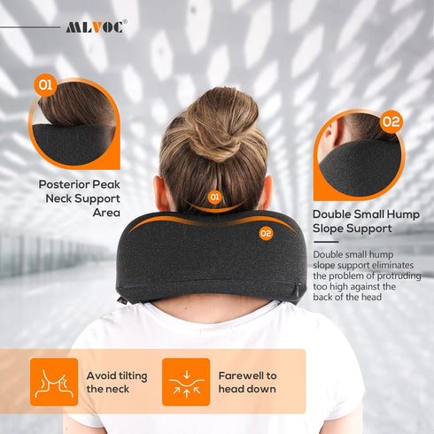 MLVOC Travel Pillow - 100% Pure Memory Foam Neck Pillow with Eye Masks, Earplugs, and Luxury Bag