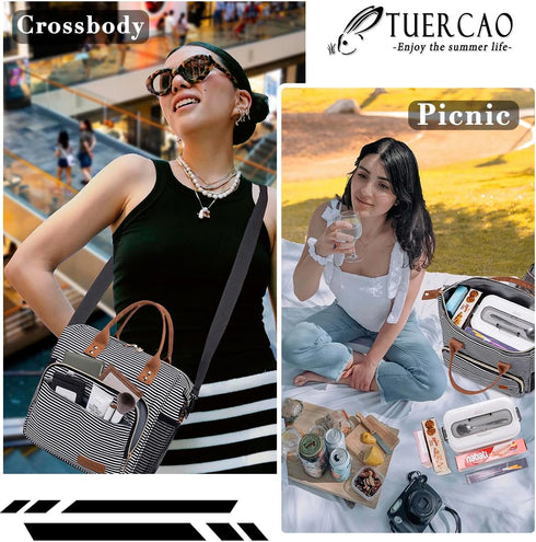 TuErCao Insulated Lunch Bag for Women, Leakproof Soft Cooler Lunch Box for Work, Picnic Travel, Stripes