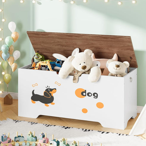 2 43.3" WH495CW01 HOOBRO Toy Box, Toy Chest with Safety Hinges, Storage Bench, Wooden Storage Chest, for Entryway