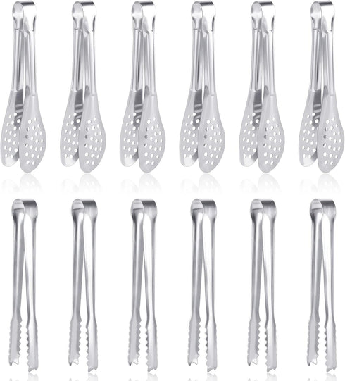 12 Pack Premium Small Serving Tongs - Dmoera Mini Stainless Steel Appetizer Tongs, 5Inch, 5.2Inch (12.7cm)