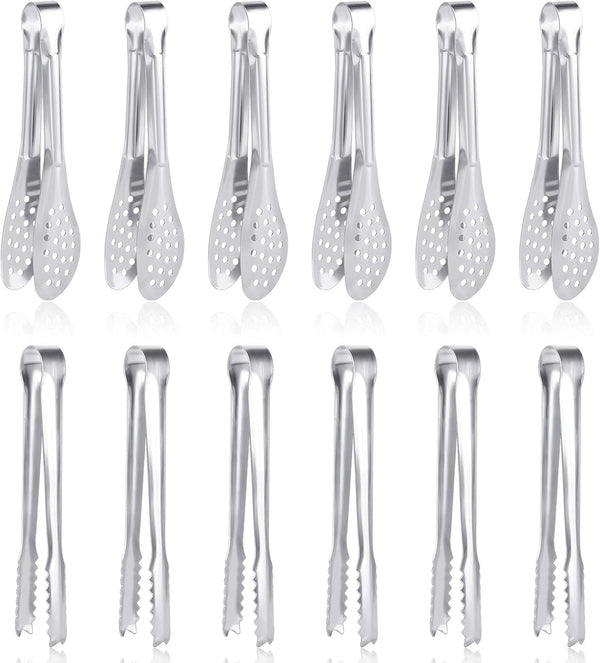 12 Pack Premium Small Serving Tongs - Dmoera Mini Stainless Steel Appetizer Tongs, 5Inch, 5.2Inch (12.7cm)