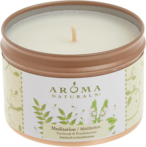 Aroma Naturals Tin Candle, Patchouli and Frankincense Essential Oil, Natural Soy Scented, Meditation, 2 Count